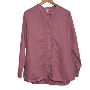 L.L. Bean 100% Linen Pin Tuck Button Up Lavender Blouse Size Medium